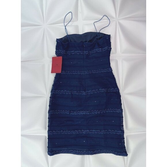 NWT JS Collections Sz 8 Blue Mesh Ruffle Sheath Dress Bolero Jacket Shrug Set m - Picture 7 of 12